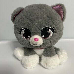 Gund Gray and White Plushes Pets Kitten with Pink Accents